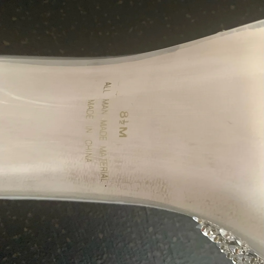 Vintage Silver Sequins High Heels with Clear Heels